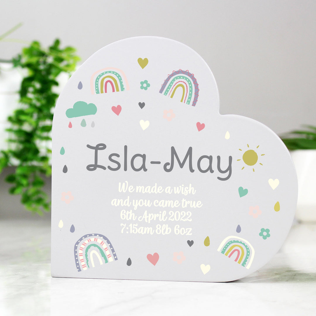Personalised Rainbow Free Standing Heart ornament, The Personal Shop, personalised gifts