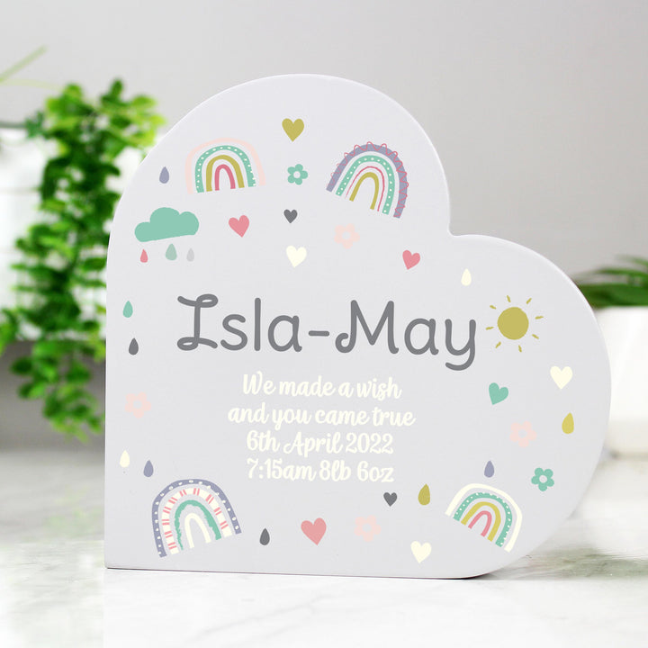 Personalised Rainbow Free Standing Heart ornament, The Personal Shop, personalised gifts