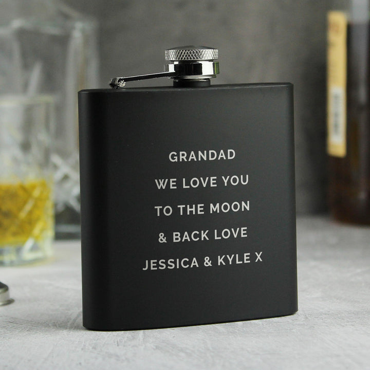 Personalised Free Text Black Hip Flask – alternative view
