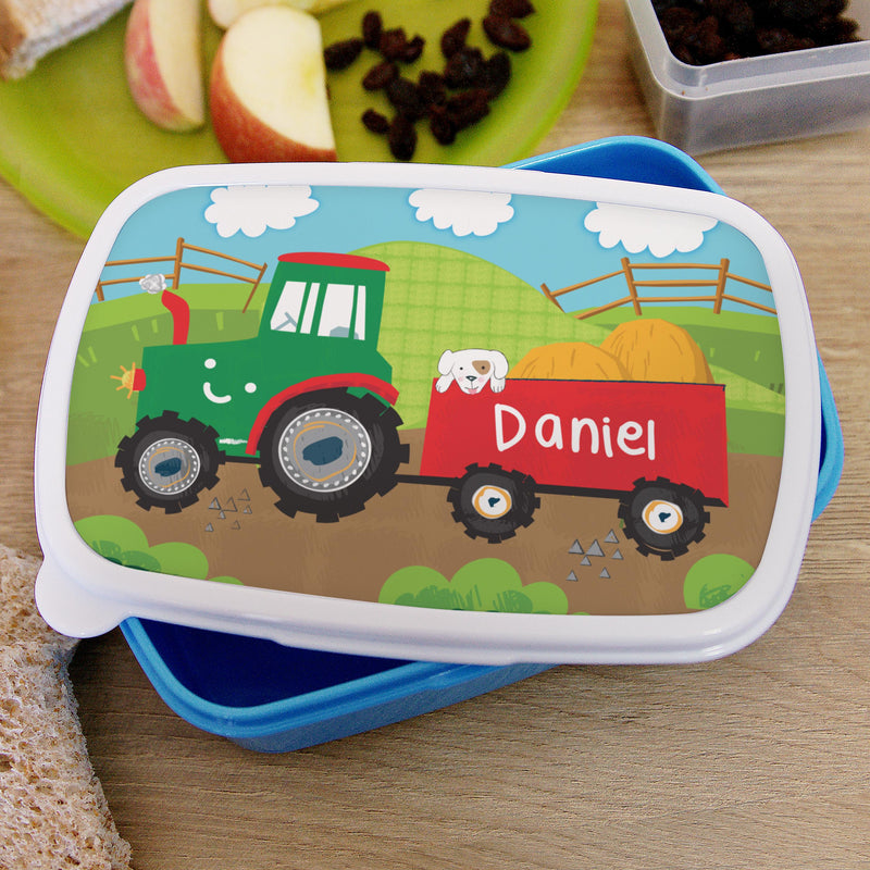 Personalised Tractors Blue Lunch Box