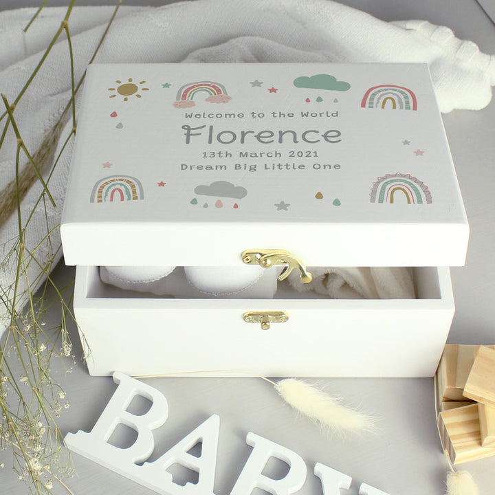 Personalised Rainbow White Wooden Keepsake Box – alternative view