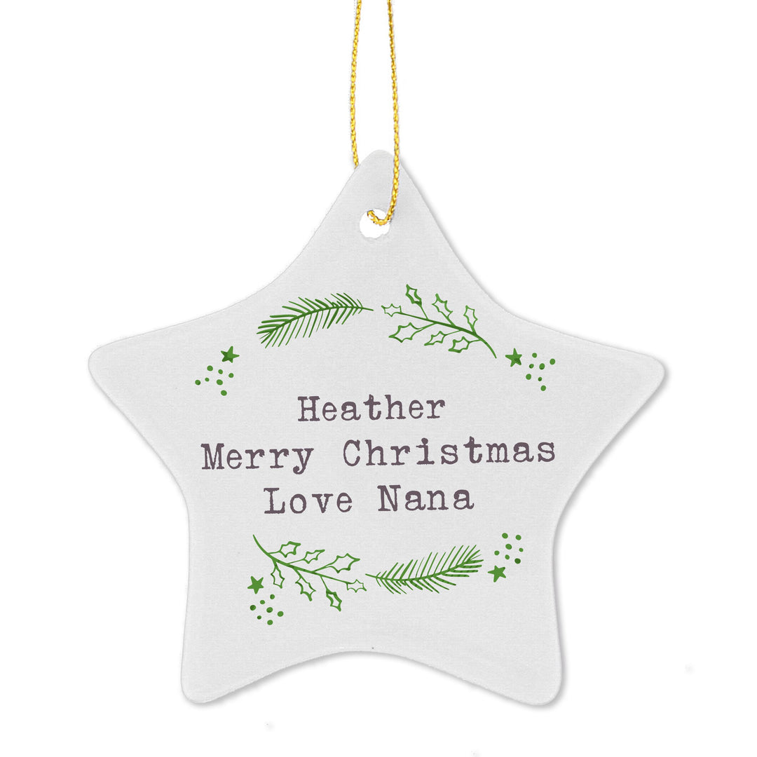 Personalised Christmas Holly Ceramic Star Decoration, The Personal Shop, personalised gifts