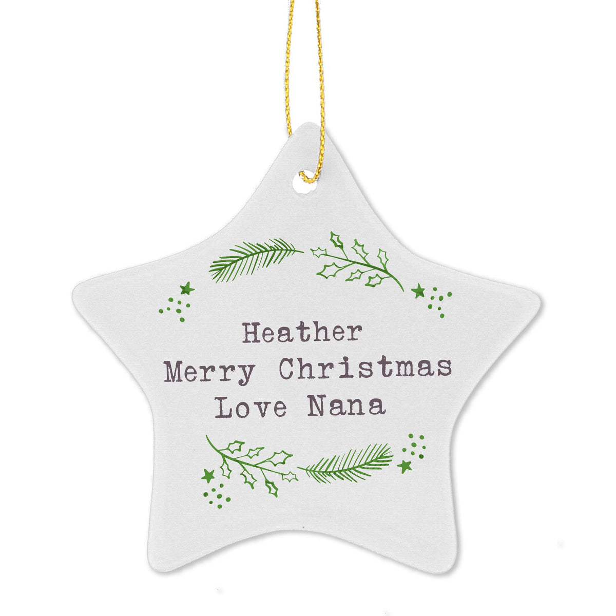 Personalised Christmas Holly Ceramic Star Decoration, The Personal Shop, personalised gifts