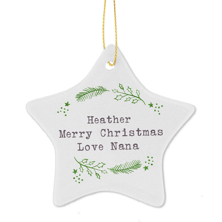 Personalised Christmas Holly Ceramic Star Decoration, The Personal Shop, personalised gifts