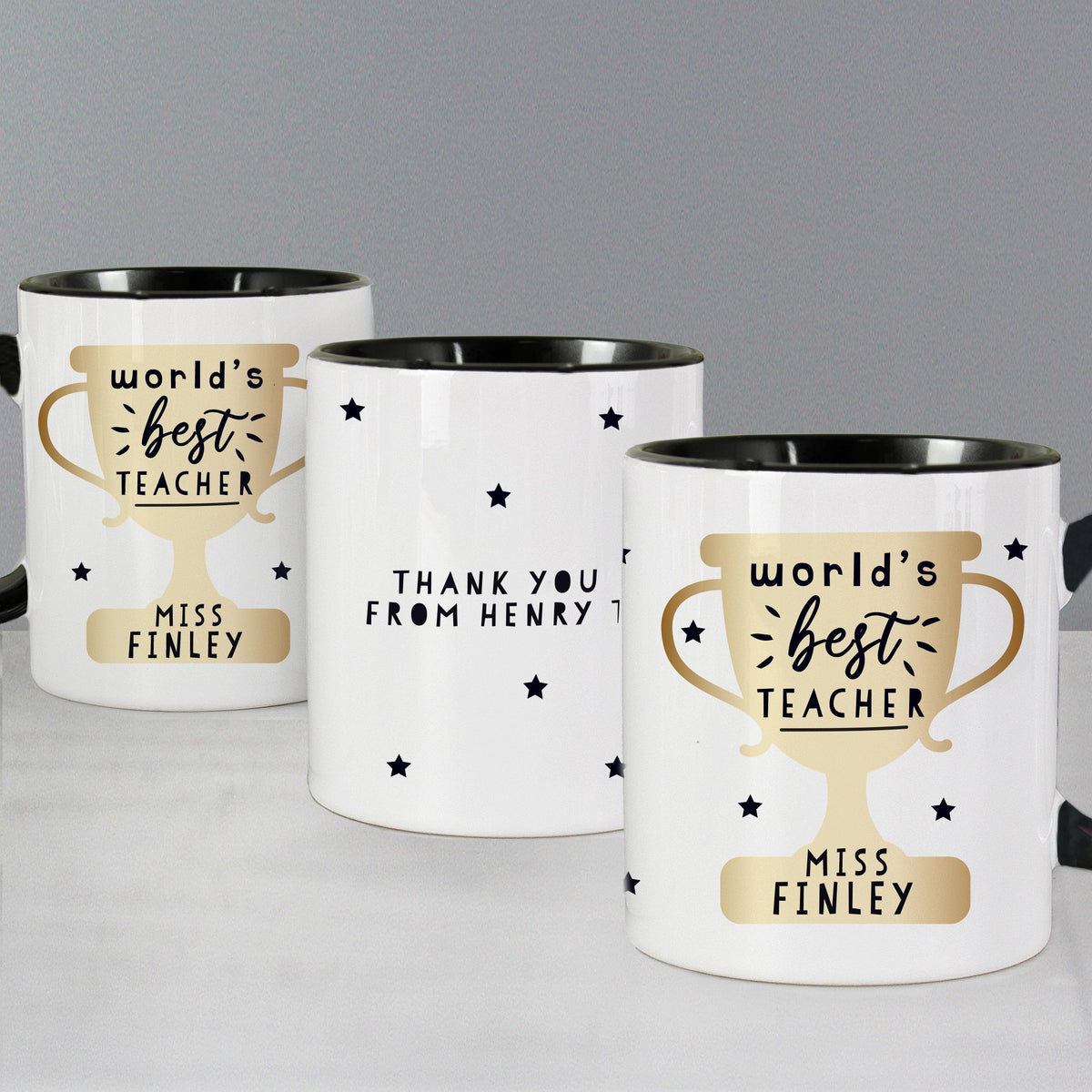 Personalised World's Best Teacher Trophy Black Handled Mug – alternative view