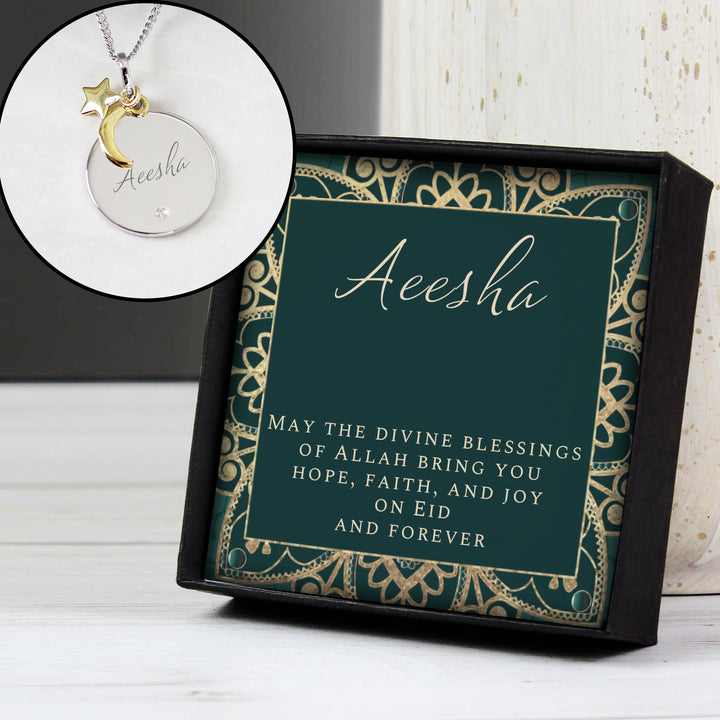Personalised Sentiment Eid Moon &amp; Star Sterling Silver Necklace and Box – alternative view
