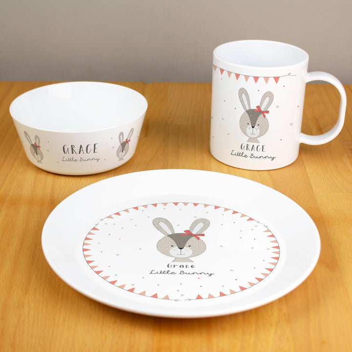 Personalised Little Bunny Pink Plastic Breakfast Set – alternative view