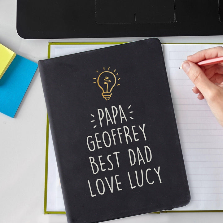Personalised Light Bulb Black Hardback Notebook, The Personal Shop, personalised gifts