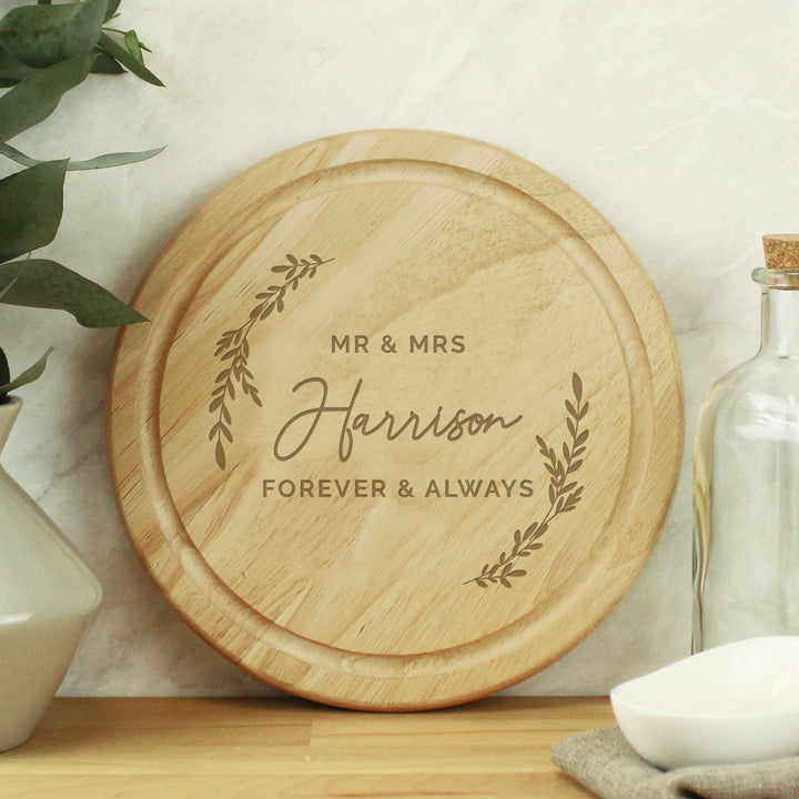 Personalised Laurel Round Wooden Chopping Board – alternative view
