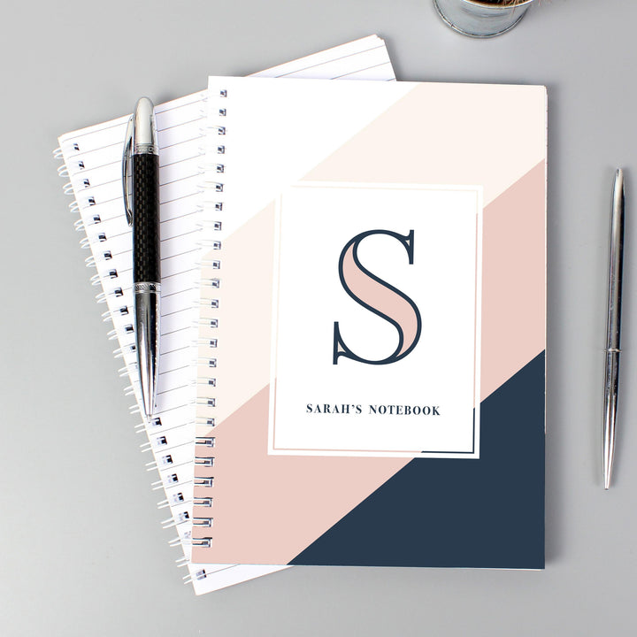 Personalised Free Text Navy &amp; Blush A5 Notebook