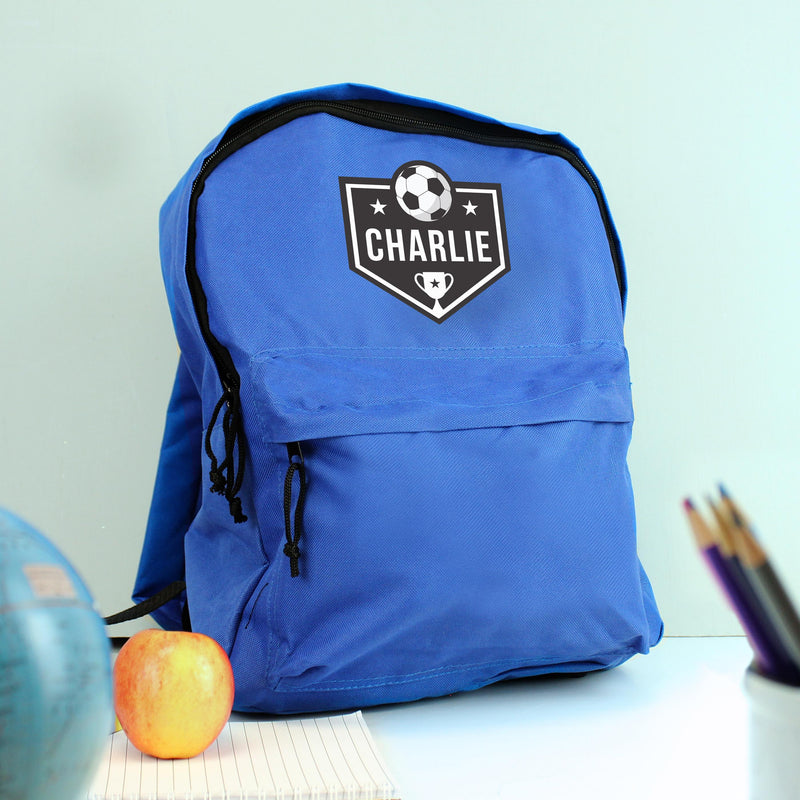 Personalised Football Blue Backpack