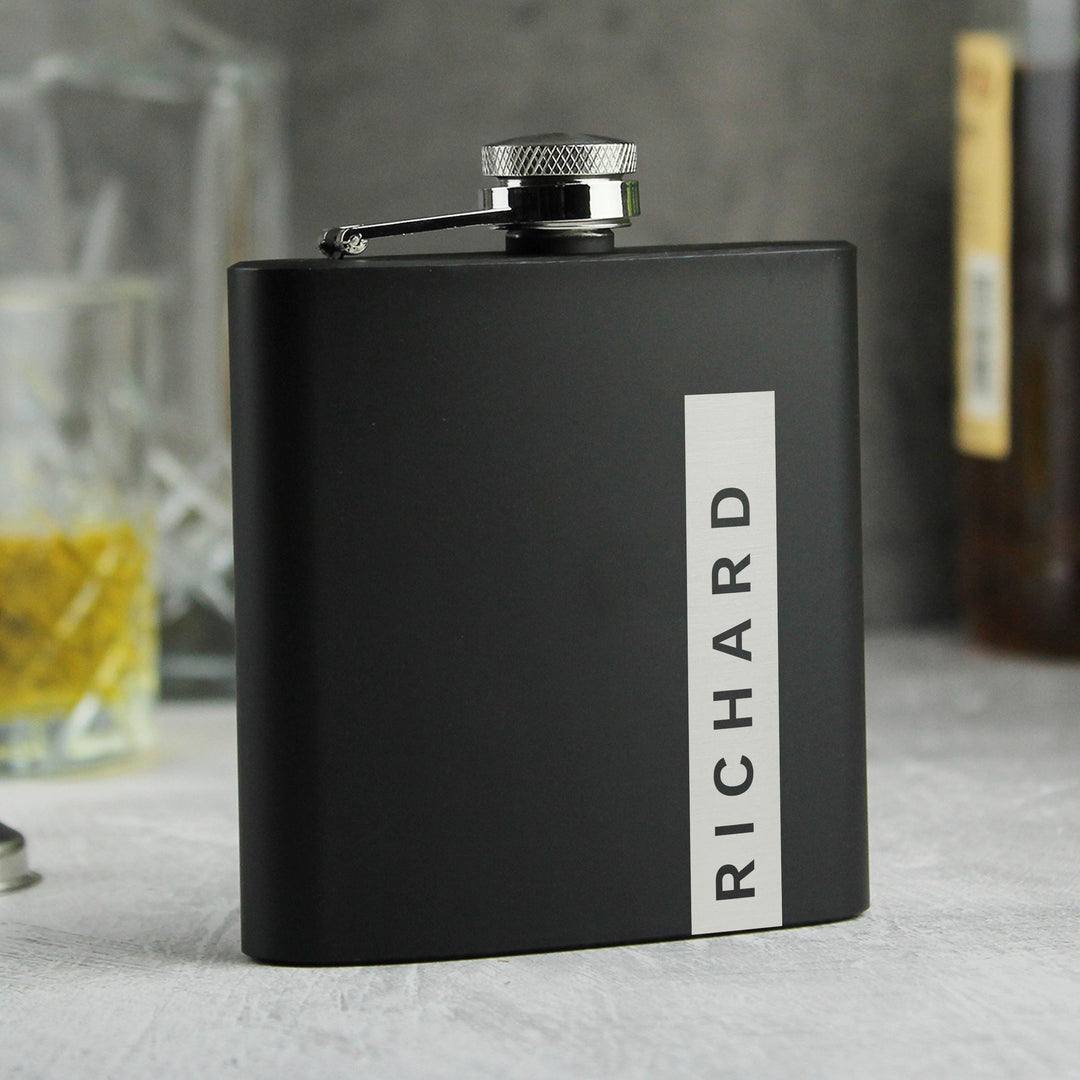Personalised Name Only Black Hip Flask – alternative view