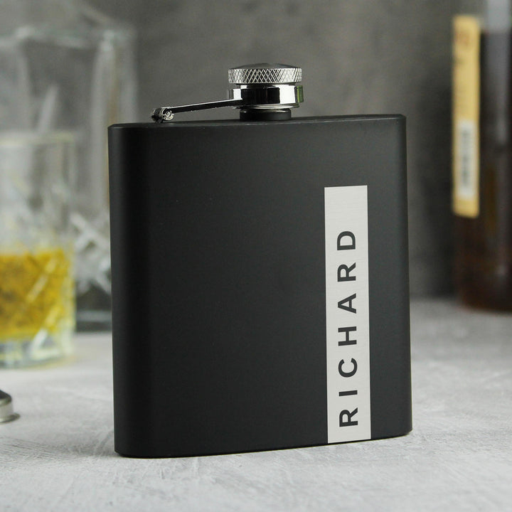 Personalised Name Only Black Hip Flask – alternative view