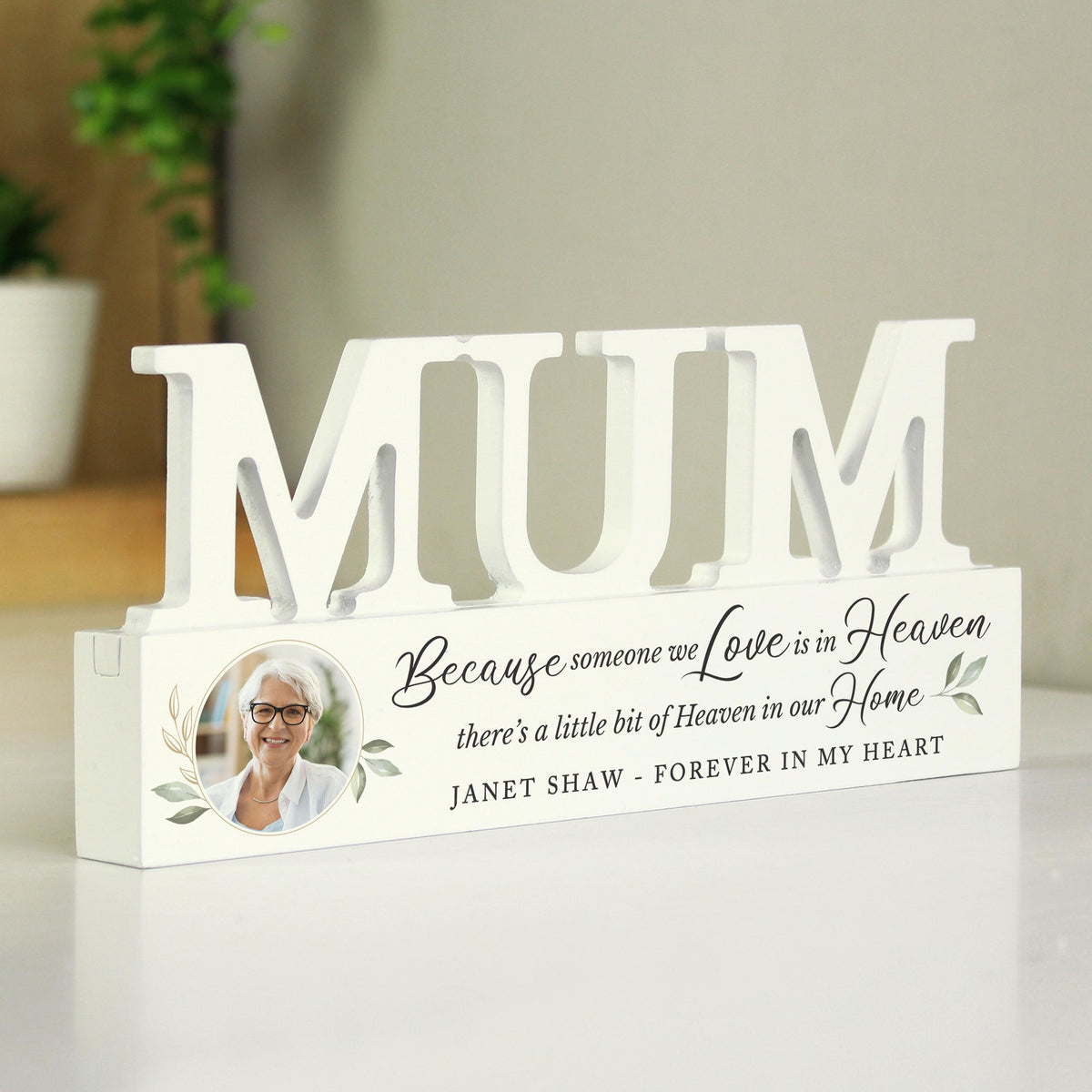 Personalised Botanical Memorial Photo Upload Wooden Mum Ornament, The Personal Shop, personalised gifts