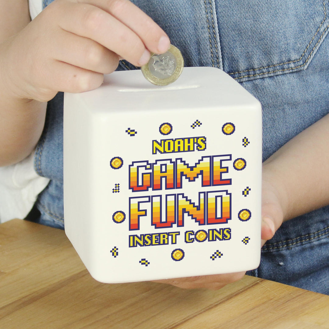 Personalised Gaming Fund Ceramic Square Money Box – alternative view