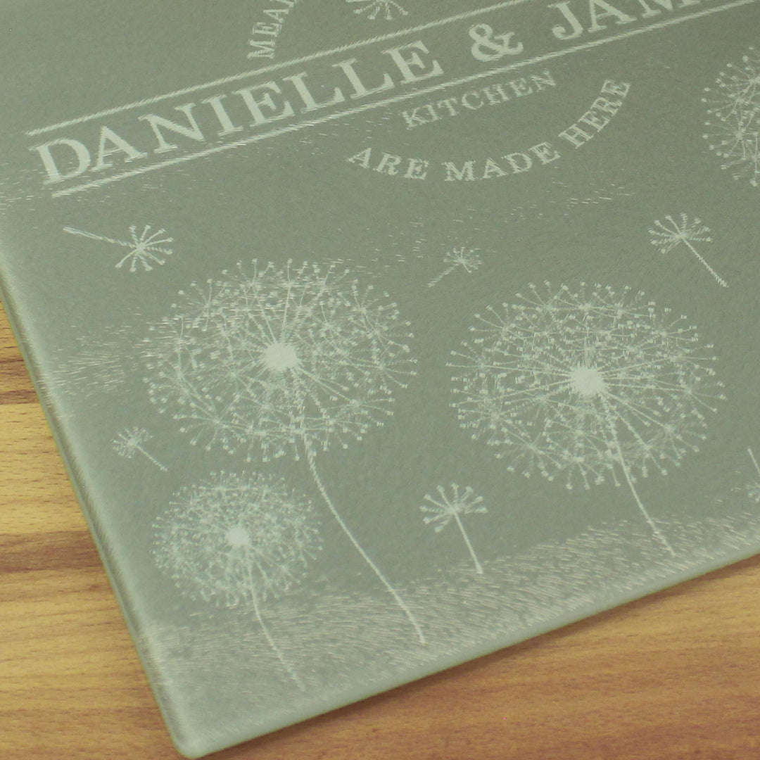 Personalised Dandelion Glass Chopping Board/Worktop Saver – alternative view