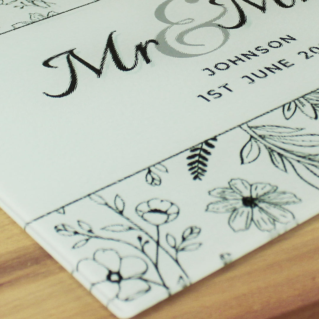 Personalised Mr &amp; Mrs Botanical Glass Chopping Board/Worktop Saver – alternative view