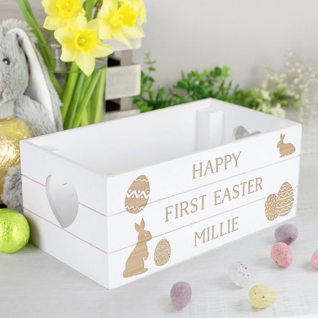Personalised Easter Bunny White Wooden Crate – alternative view