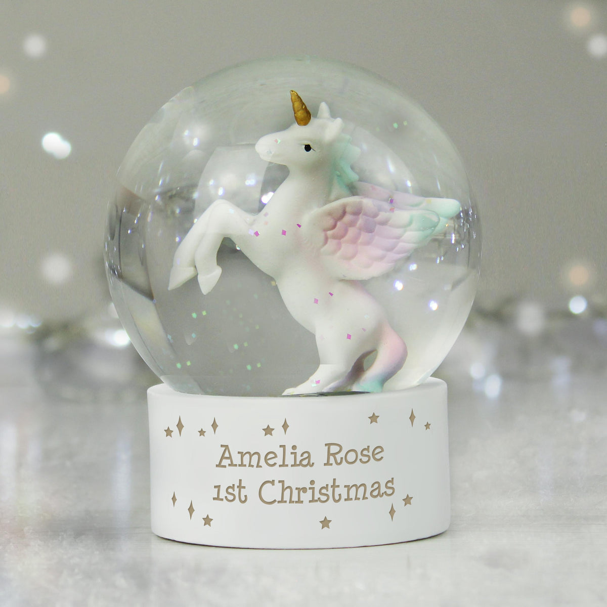 Personalised Unicorn Snow Globe, The Personal Shop, personalised gifts