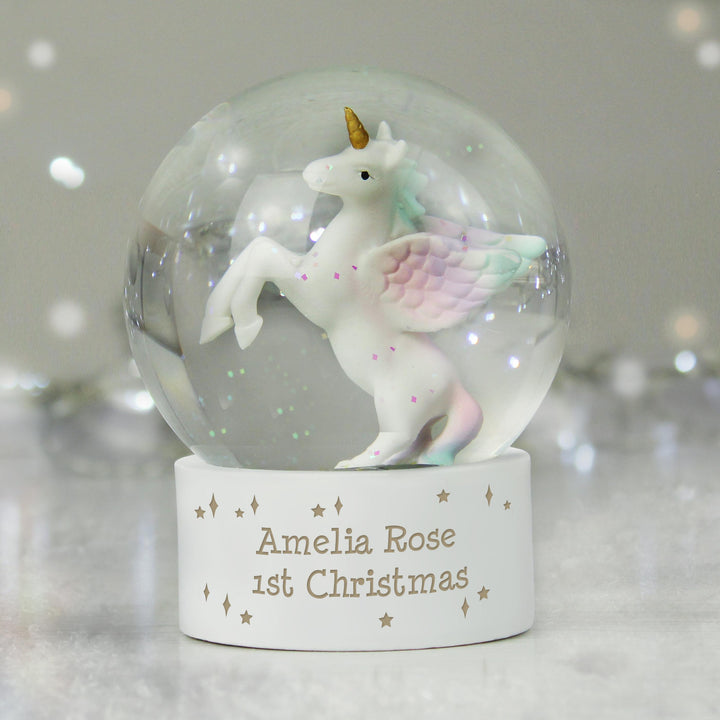 Personalised Unicorn Snow Globe, The Personal Shop, personalised gifts
