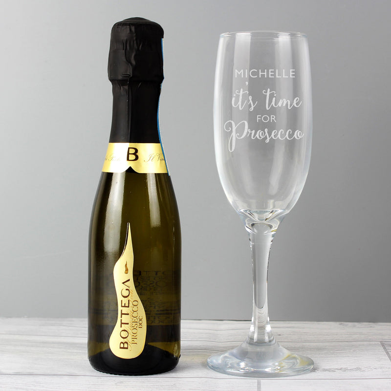 Personalised Its Time for Prosecco Flute & Mini Prosecco Set