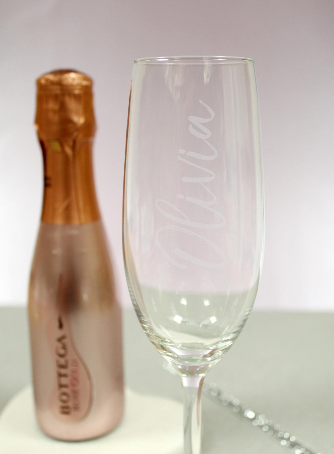Personalised Name Only Flute &amp; Mini Rose Bottega Prosecco Set – alternative view
