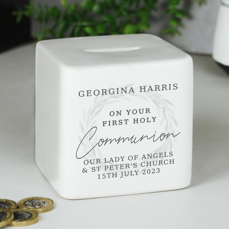 Personalised First Holy Communion Ceramic Square Money Box