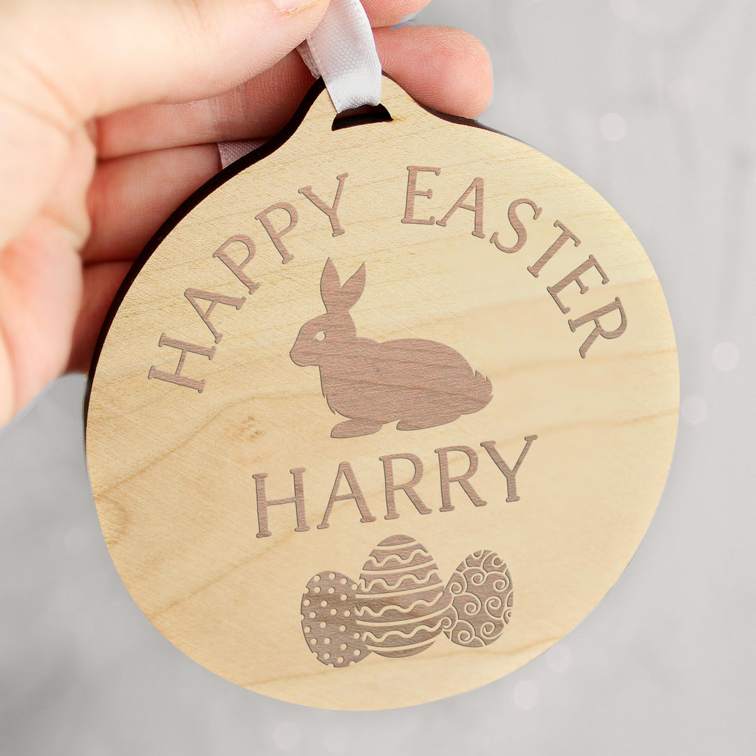 Personalised Easter Bunny Round Wooden Decoration – alternative view
