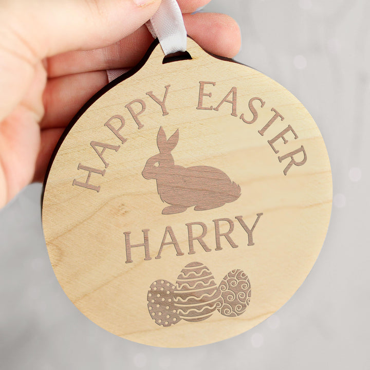 Personalised Easter Bunny Round Wooden Decoration – alternative view
