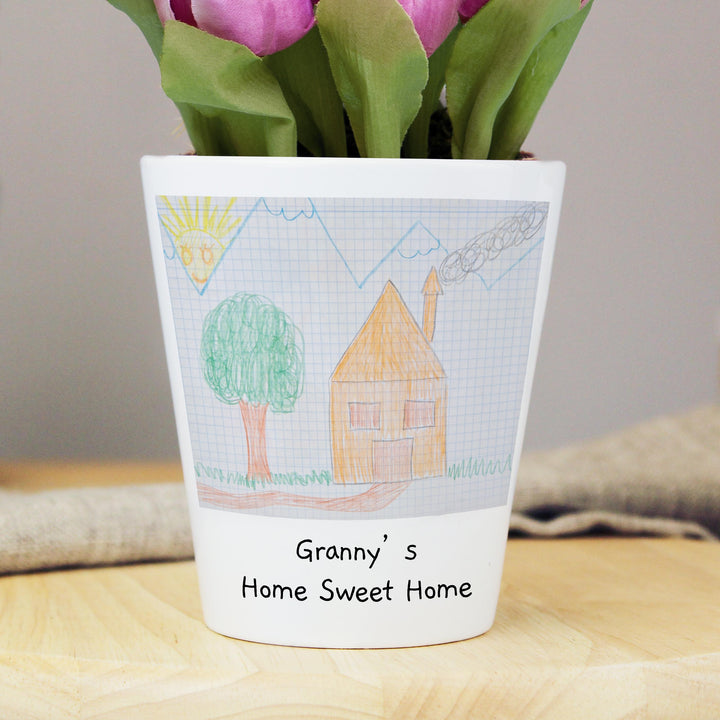 Personalised Childrens Drawing Photo Upload Plant Pot - alternative view
