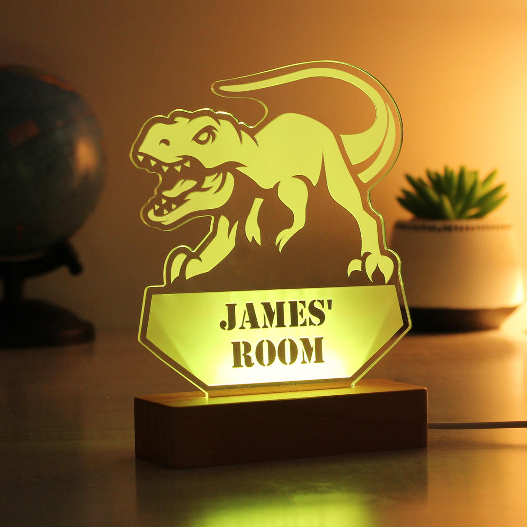 Personalised Dinosaur Wooden Based Colour Changing LED Light
