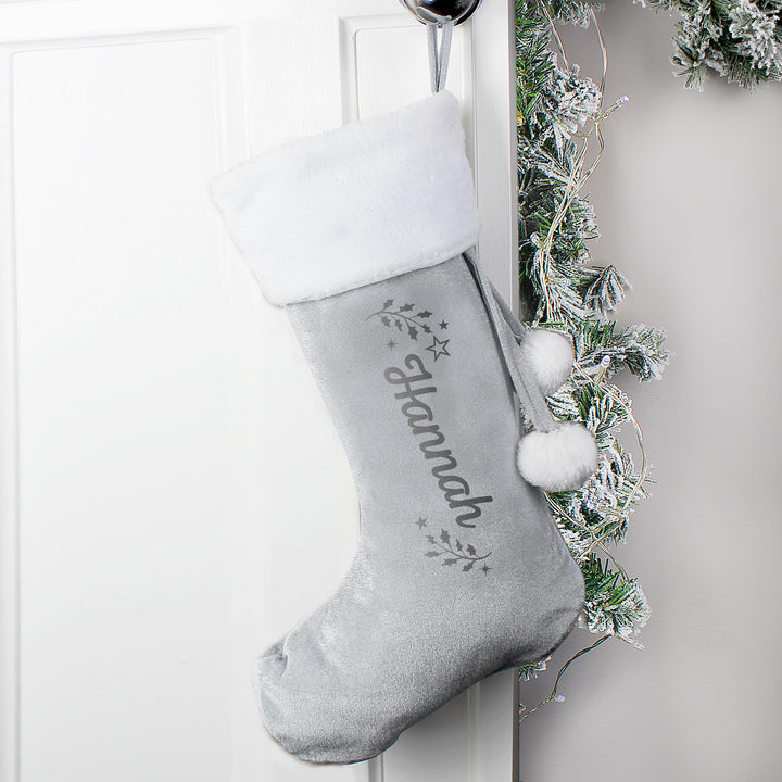 Personalised Holly Grey Christmas Stocking – alternative view