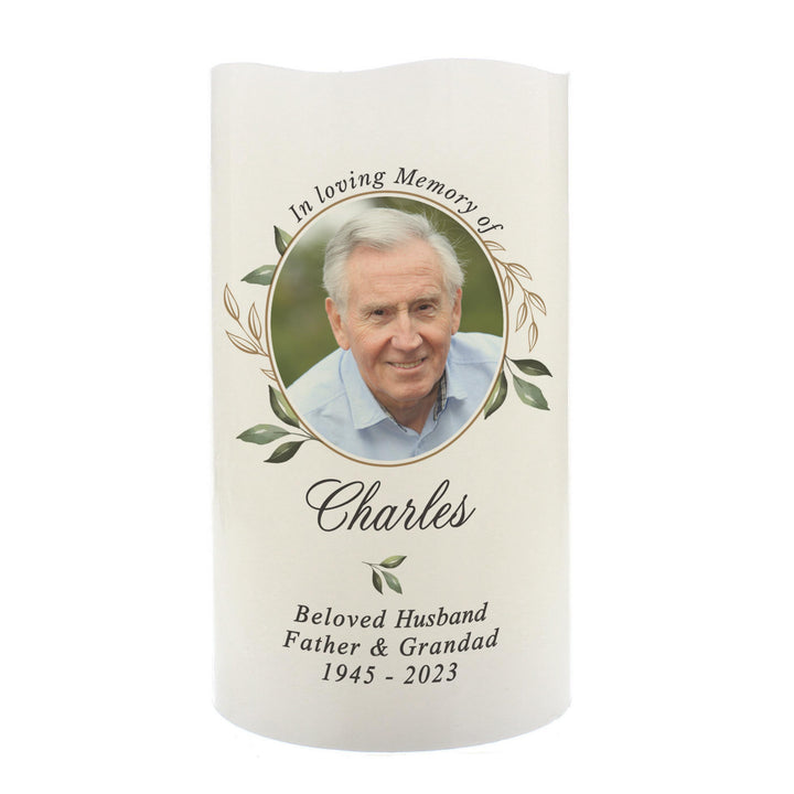 Personalised Botanical Memorial Photo Upload LED Candle – alternative view