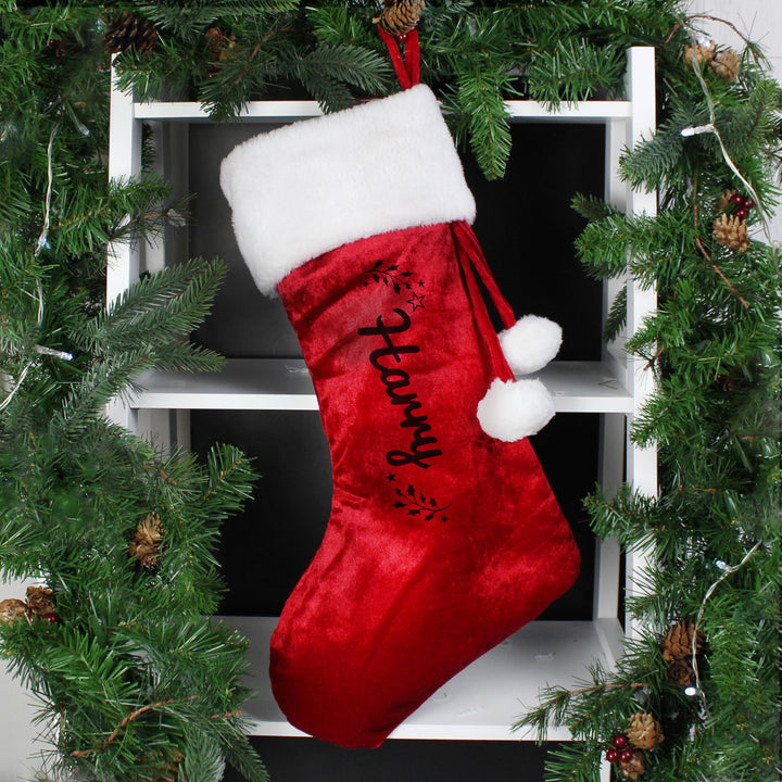 Personalised Holly Red Christmas Stocking – alternative view