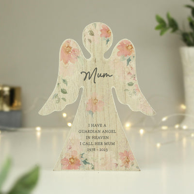 Personalised Floral Wooden Angel Ornament