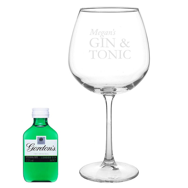 Personalised Gin & Tonic Balloon Glass with Gin Miniature Set