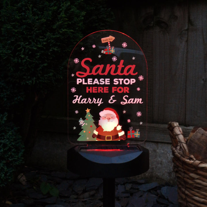 Personalised Santa Stop Here Outdoor Solar Light – alternative view