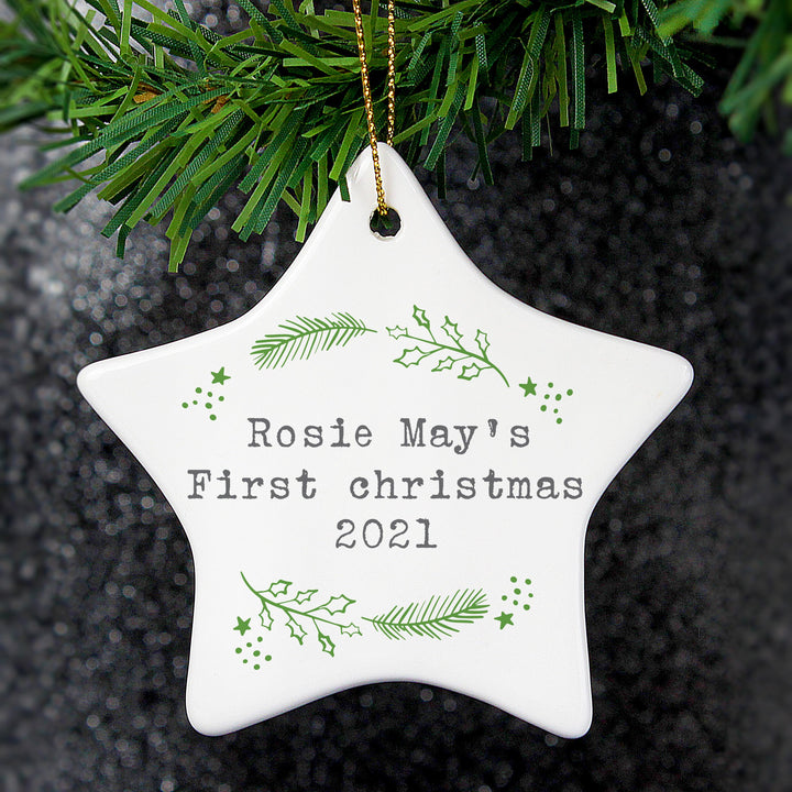 Personalised Christmas Holly Ceramic Star Decoration, The Personal Shop, personalised gifts