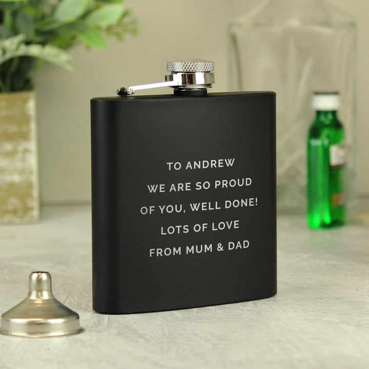 Personalised Free Text Black Hip Flask – alternative view