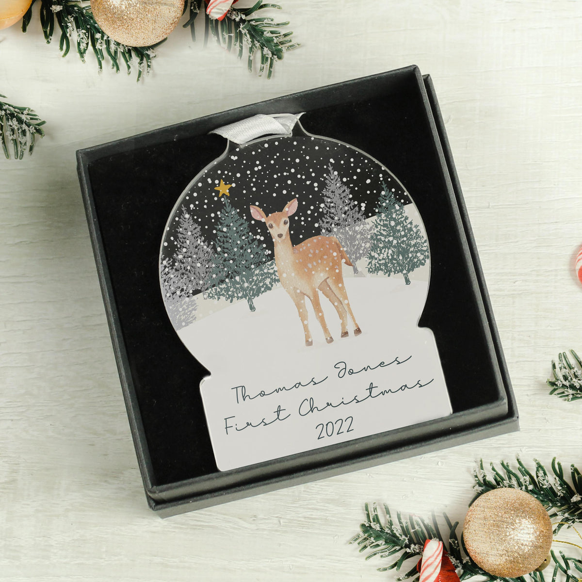 Personalised A Winter's Night Acrylic Snowglobe Decoration – alternative view