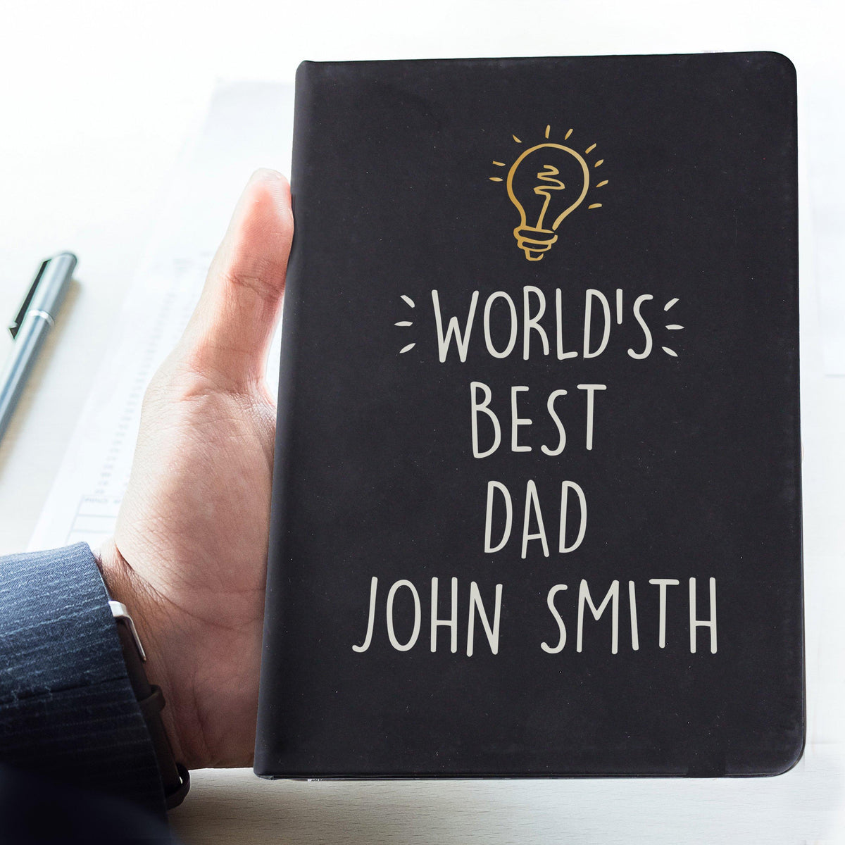 Personalised Light Bulb Black Hardback Notebook, The Personal Shop, personalised gifts