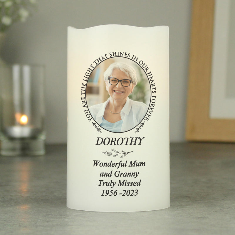 Personalised Light In Our Hearts Photo Upload LED Candle
