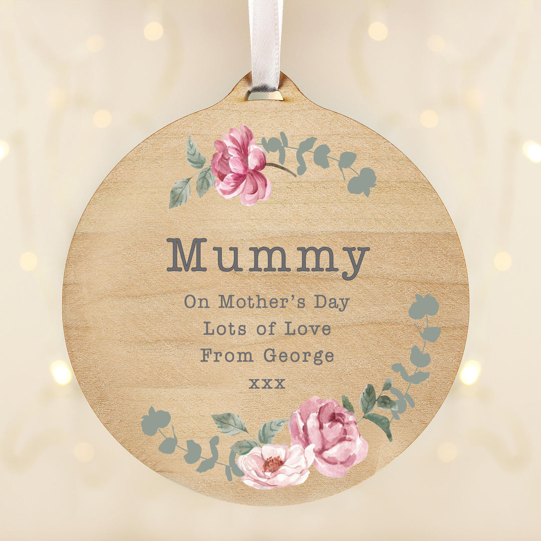Personalised Floral Watercolour Round Wooden Decoration, The Personal Shop, personalised gifts