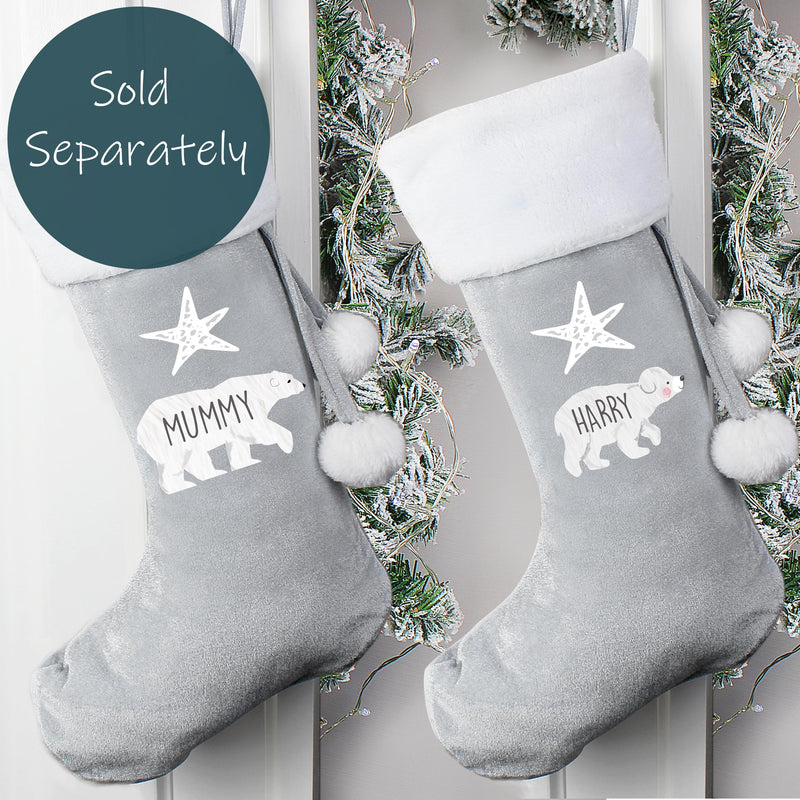 Personalised Polar Bear Luxury Silver Grey Stocking