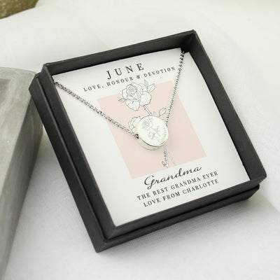 Personalised June Birth Flower Necklace and Box