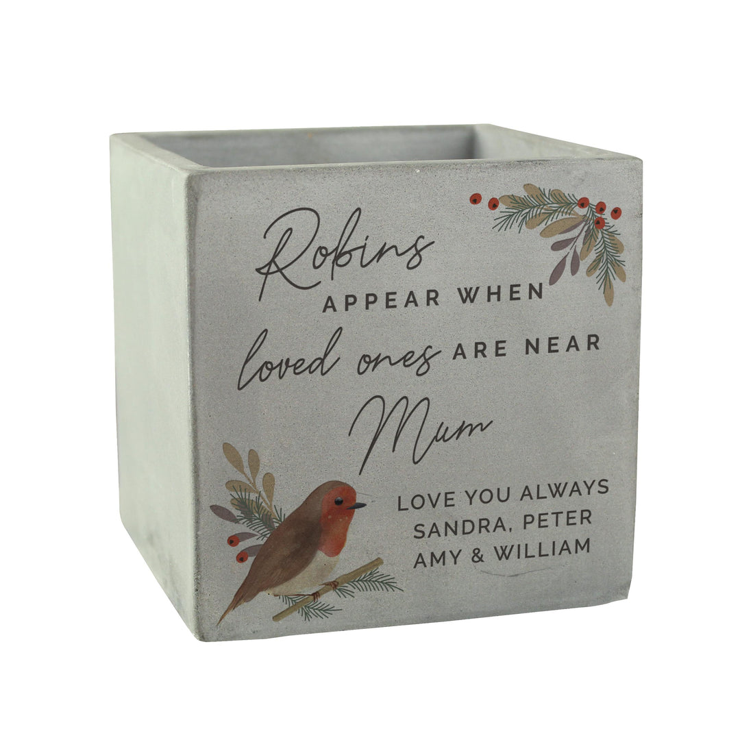 Personalised Robins Appear Concrete Pot – alternative view