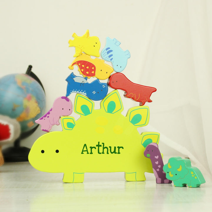Personalised Name Only Wooden Dinosaur Stacker Toy – alternative view
