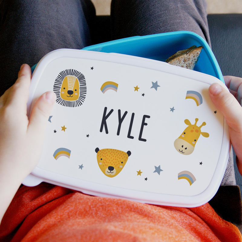 Personalised Zoo Blue Lunch Box