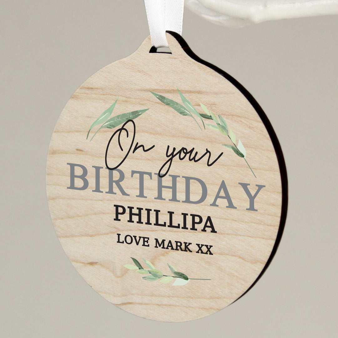 Personalised Leaf Decor Round Wooden Decoration – alternative view