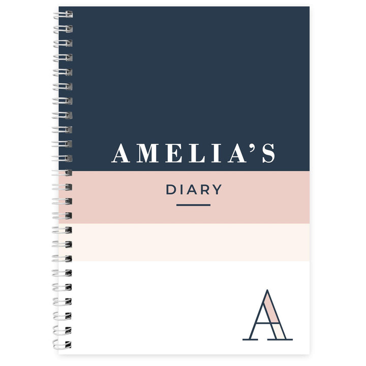 Personalised Free Text Navy &amp; Blush A5 Diary, The Personal Shop, personalised gifts